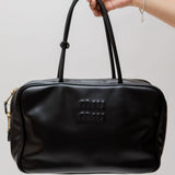 Black Smooth Leather Beau Large Top Handle Bag / MIU MIU
