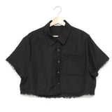 Black SOLANGE Short Sleeve Linen-blend Cropped Shirt / SIMKHAI - Size L