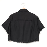 Black SOLANGE Short Sleeve Linen-blend Cropped Shirt / SIMKHAI - Size L