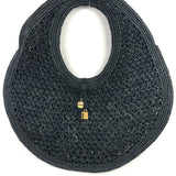 Black SPIAGGIA Large Flat Woven Raffia Round Basket Bag / JACQUEMUS