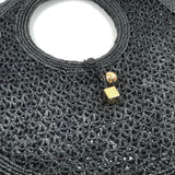 Black SPIAGGIA Large Flat Woven Raffia Round Basket Bag / JACQUEMUS