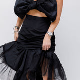 Black Strapless Cropped Bow Tube Bandeau Top / BAMBAH - Size 36