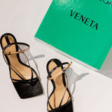 Black STRETCH Square Sole Leather Sandals / BOTTEGA VENETA - Size 39