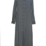 Black Striped Silk Embellished Crystal Buttons Maxi Shirt Dress / LANVIN - Size 36