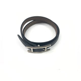 Black Swift Leather Palladium Hardware Double Tour BEHAPI Bracelet / HERMES