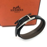 Black Swift Leather Palladium Hardware Double Tour BEHAPI Bracelet / HERMES