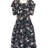 Black TALIA Floral Lace-up Puffed Sleeves Maxi Dress  / ULLA JOHNSON - Size US 6