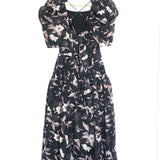 Black TALIA Floral Lace-up Puffed Sleeves Maxi Dress  / ULLA JOHNSON - Size US 6