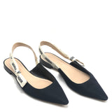 Black Technical Fabric J'Adior Slingback Flats / CHRISTIAN DIOR - Size 37.5