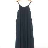 Black Thin Straps Cotton Gauze Maxi Dress - One Size