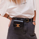 Black TRIOMPHE Shiny Calfskin Leather Belt Bag / CELINE - Size 75 cm