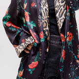 Black Useless Treasures Floral Print Silk Kimono Dress / R13 - Size M