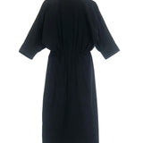 Black V-neck Balloon Sleeves Cotton Ruched Maxi Dress / CECILE HOB - Size S