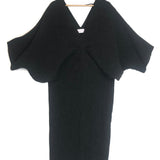 Black V-neck Crinkled Crepe Balloon Sleeves Maxi Dress / CECILE HOB - Size 38