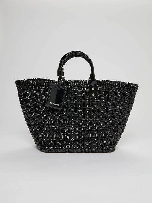 Black Varnished Faux Calfskin Basket Tote Bag model BISTRO XL