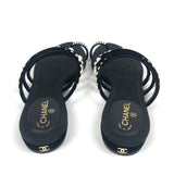 Black Velvet Pearl Embellished Thong Sandals / CHANEL - Size 38.5