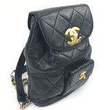 Black Vintage DUMA Quilted Lamskin Leather Backpack (Circa 1990's) / CHANEL