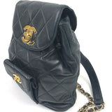 Black Vintage DUMA Quilted Lamskin Leather Backpack (Circa 1990's) / CHANEL