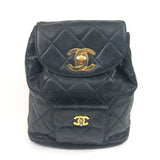Black Vintage DUMA Quilted Lamskin Leather Backpack (Circa 1990's) / CHANEL
