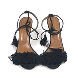 Black WILD THING 85 Fringed Suede Heeled Sandals / AQUAZURRA - Size 38