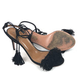 Black WILD THING 85 Fringed Suede Heeled Sandals / AQUAZURRA - Size 38