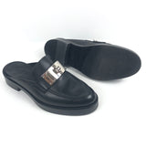 Black with Iconic Oversized Kelly Buckle Leather Mules / HERMES - Size 38