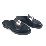 Black with Iconic Oversized Kelly Buckle Leather Mules / HERMES - Size 38