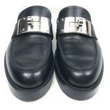 Black with Iconic Oversized Kelly Buckle Leather Mules / HERMES - Size 38