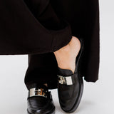 Black with Iconic Oversized Kelly Buckle Leather Mules / HERMES - Size 38
