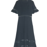 Black WOODSON Smooth Georgette Lace-trim Short Sleeves Buttoned Midi Dress / REFORMATION - Size US 4