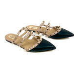 Black/Beige ROCKSTUD Leather Flat Mules / VALENTINO - Size 40
