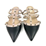 Black/Beige ROCKSTUD Leather Flat Mules / VALENTINO - Size 40