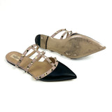 Black/Beige ROCKSTUD Leather Flat Mules / VALENTINO - Size 40