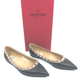 Black/Nude ROCKSTUDS Gold Embellished Studs Leather Ballerinas / VALENTINO - Size 38