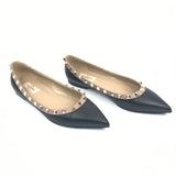 Black/Nude ROCKSTUDS Gold Embellished Studs Leather Ballerinas / VALENTINO - Size 38