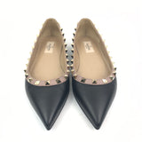 Black/Nude ROCKSTUDS Gold Embellished Studs Leather Ballerinas / VALENTINO - Size 38