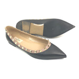 Black/Nude ROCKSTUDS Gold Embellished Studs Leather Ballerinas / VALENTINO - Size 38