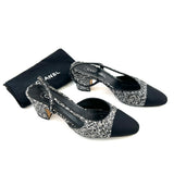Black/Silver Tweed Sequin Embellished Slingback Pumps / CHANEL - Size 39