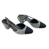 Black/Silver Tweed Sequin Embellished Slingback Pumps / CHANEL - Size 39