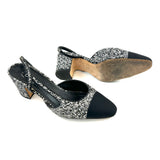 Black/Silver Tweed Sequin Embellished Slingback Pumps / CHANEL - Size 39