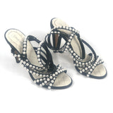 Black/White Faux Pearl Embellished Strappy Sandals / CHANEL - Size 38.5