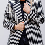 Black/White Striped Double Breasted Wool Blazer Jacket / SAINT LAURENT - Size 38