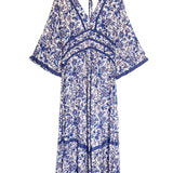 Blue ABY Floral Printed 3/4 Sleeves Midi Dress / BA&SH - Size 1