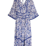 Blue ABY Floral Printed 3/4 Sleeves Midi Dress / BA&SH - Size 1