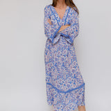 Blue ABY Floral Printed 3/4 Sleeves Midi Dress / BA&SH - Size 1
