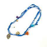Blue Adjustable Bandana-pattern Fabric and Charms Necklace / MILE MILA