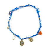 Blue Adjustable Bandana-pattern Fabric and Charms Necklace / MILE MILA