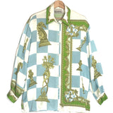 Blue and Green Checkmate Silk Long Sleeves Shirt / ALEMAIS - Size US 4