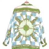 Blue and Green Checkmate Silk Long Sleeves Shirt / ALEMAIS - Size US 4