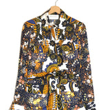 Blue and Orange Floral Printed Silk-blend Long Sleeves Over Shirt / LA PRESTIC OUISTON - Size 1